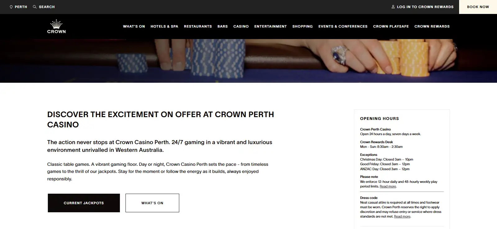 Current Crown Perth Casino official venue page