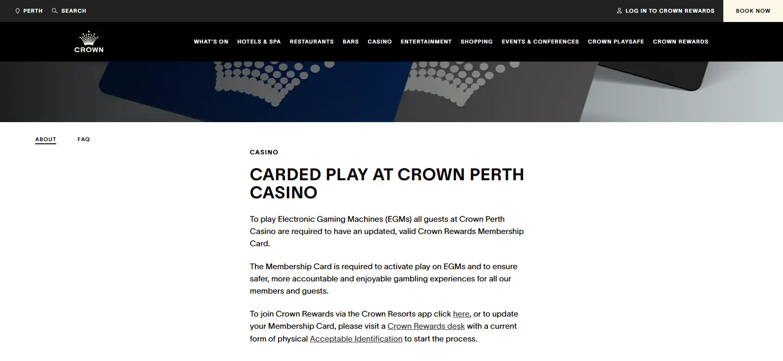Current Crown Perth carded-play information page